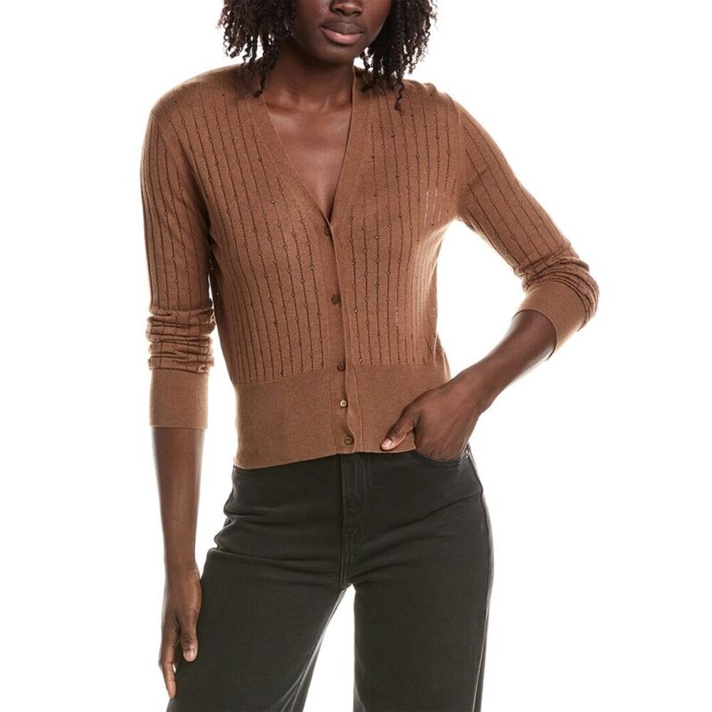 Max Mara Womens Studio Nogara Silk & Wool-Blend Cardigan, Brown